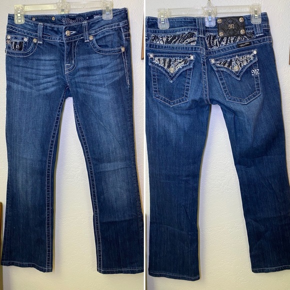 Miss Me Low Rise Bootcut Jeans Women’s 27 *Altered Petite* Embellished Dark Wash - Picture 1 of 16